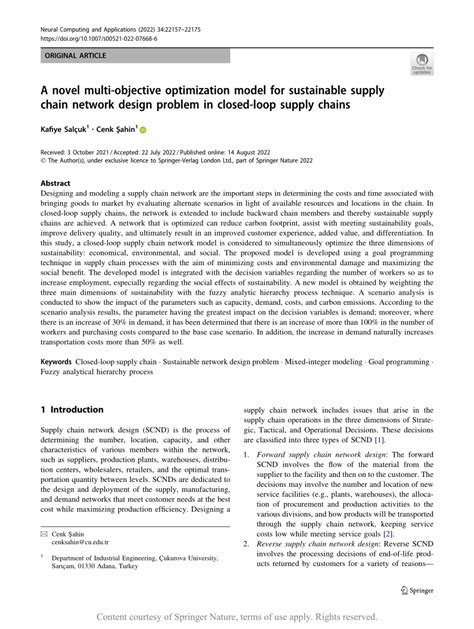 A Novel Multi Objective Optimization Model For Sustainable Supply Chain