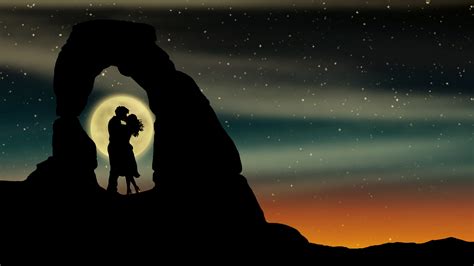Couple 4k Wallpaper Lovers Romantic Silhouette Moon Kissing Couple