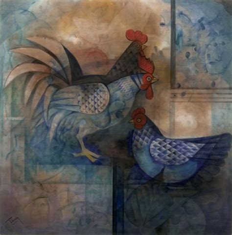 Sejak pembukaan galeri tersebut, catan batik eksotik dihasilkan. chuah thean teng - two cockerel & a hen | Art, Painting ...