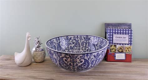 Large Ceramic Bowl Vintage Blue And White Paisley Design