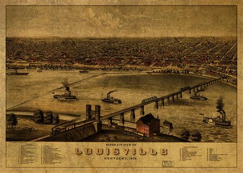 Louisville Kentucky Vintage City Street Map 1876 Mixed Media By Design