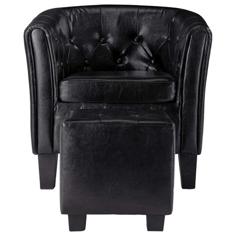 Pair with your favorite couch or chair to make them even more comfortable while you read, watch tv, play games, visit, or nap! vidaXL Tub Chair with Footstool Black Faux Leather Bedroom ...