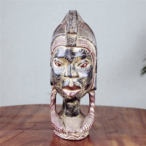 Unique Hand Carved Ghanaian Cultural Wood Sculpture Woman Warrior