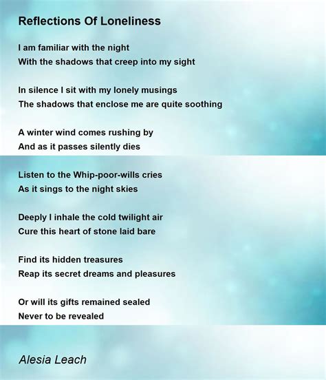 Reflections Of Loneliness Poem By Alesia Leach Poem Hunter