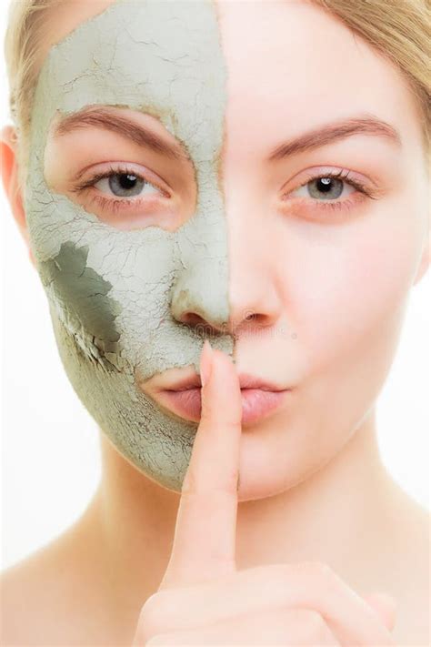 Skin Care Woman In Clay Mud Mask On Face Beauty Stock Image Image