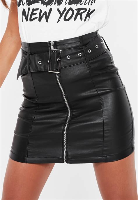 Missguided Black Coated Denim Belted Mini Skirt Lyst