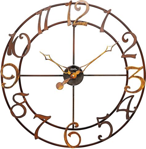 60cm Copper Look Round Wall Clock With Large Numbers By Ams Clock