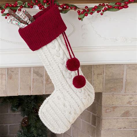 Red Heart Knit Cable Stocking Yarnspirations Knitted Christmas Stockings Christmas Knitting