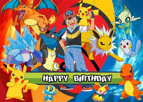 Pokemon Ash Pikachu Decoration Personalised Birthday Party Banner 44b