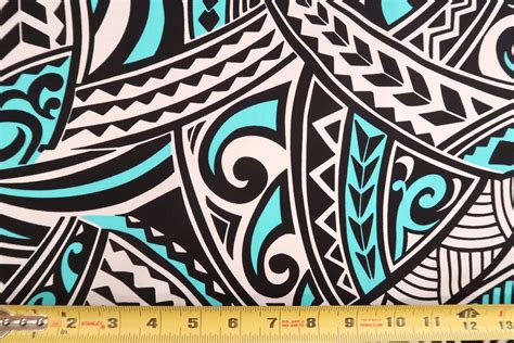 Polynesian Tribal Print 100 Cotton Fabric Turquoise And Etsy