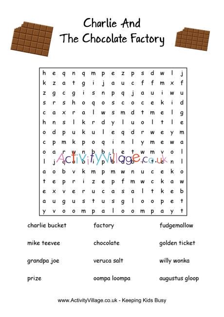 charlie  chocolate factory word search