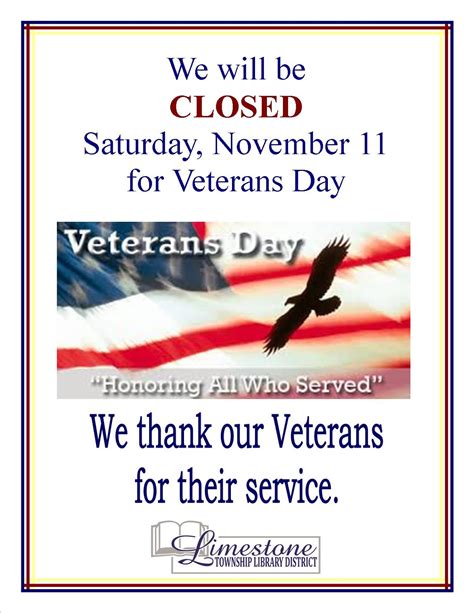 Limestone Township Library District Closed For Veterans Day