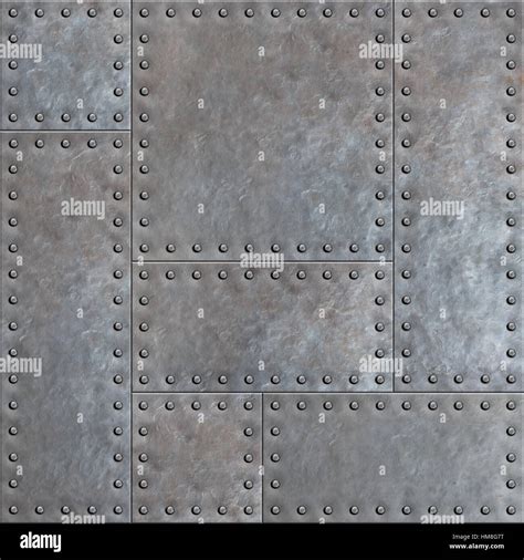 Old Stained Metal Plates With Rivets Seamless Background Or Texture