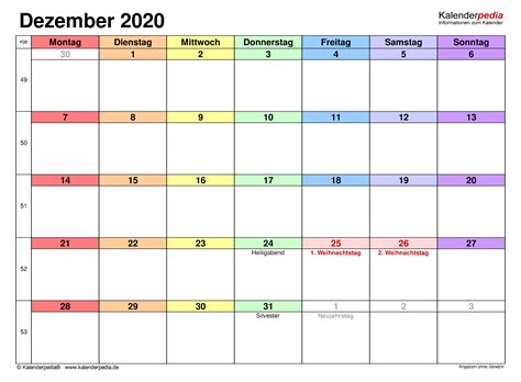 Kalender Dezember 2020 Als Pdf Vorlagen