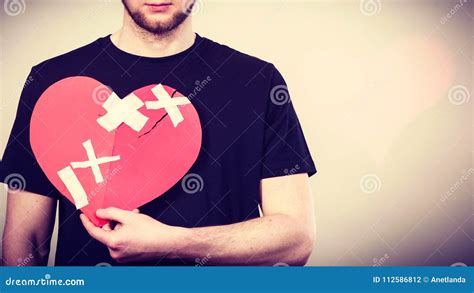 Sad Man With Glued Heart By Plaster Stock Photo Image Of Therapy