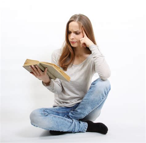 Woman Reading A Book Isolated Stock Photo Image Of Portrait Cute