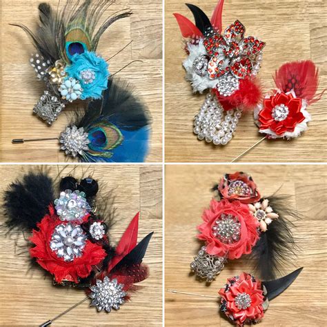 Brooch And Feathers Corsageboutonnière Sets For Promhomecoming