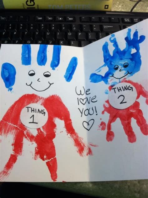 What are you getting your mom or dad for the holidays this year? Mom and baby homemade card. "We love you, from thing 1 ...