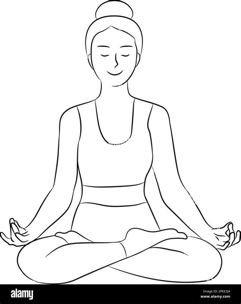 Young Woman Is Sitting In Lotus Position With Closed Eyes And Smile Stock Vector Image And Art Alamy