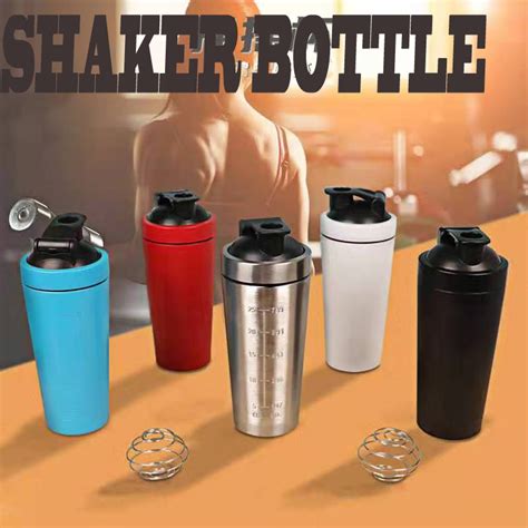 Stainless Steel Protein Shaker Bottle Metal Shaker With Blender Mixer Ball Fitness Shaker Bottle