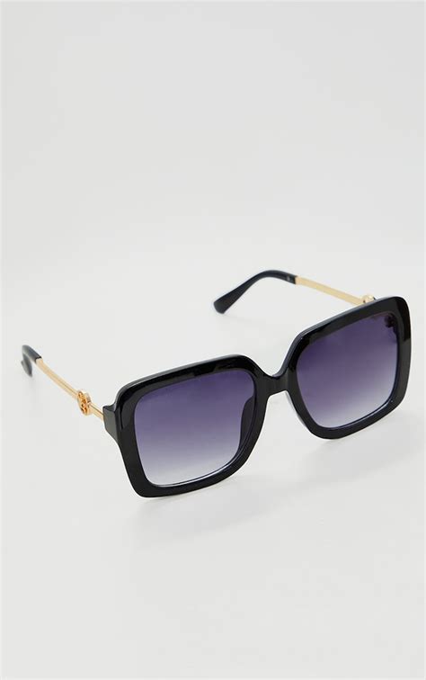 plt black branded oversized square sunglasses prettylittlething
