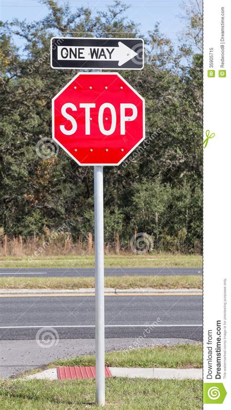 Stop And One Way Sign Stock Image Image Of Caution Travel 35905715