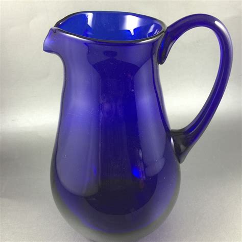 Cobalt Blue Glass Pitcher Polished Pontil Applied Handle Blue Glass Pitcher Blue Glass Blue