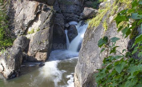 Beautiful Waterfall On Small Forest River Quick Stock Photo Image Of