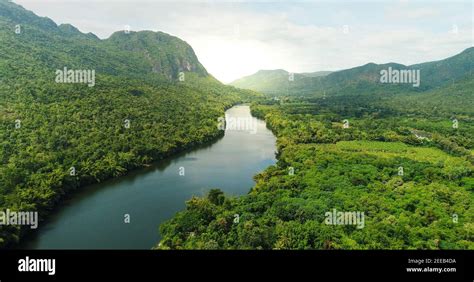 Beautiful Natural Scenery Of River In Southeast Asia Tropical Green