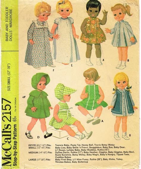 1960s Vintage Mccalls Sewing Pattern 2157 Small 12 16in Doll Clothes