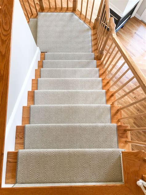 Neutral Gray Flat Weave Wool Herringbone Stair Runner Stair Runner