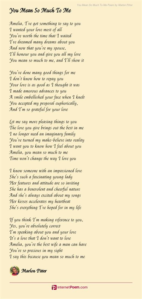 You Mean So Much To Me Poem By Marlon Pitter