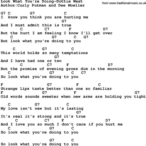Country Musiclook What Youre Doing Dottie West Lyrics And Chords