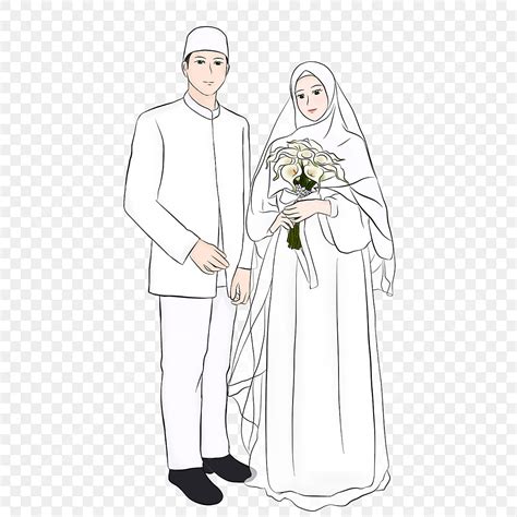 Ilustrasi Pernikahan Islami Pasangan Suami Istri Muslim Berbusana Putih