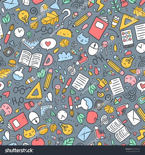 Funny Seamless Pattern With School Supplies And Creative Elements Back