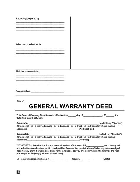 Free Printable Warranty Deed Templates And Forms Downlaod