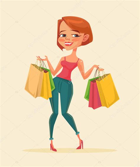 Woman Shopping Bags Shopping Sale Shopping Discount Vector Flat