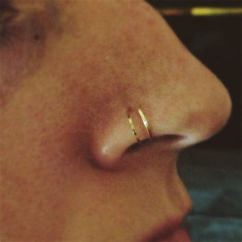 Hammered Double Hoop Nose Ring In Gold Rose Gold Or Sterling Etsy