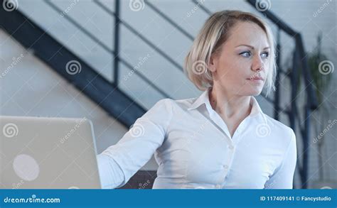 Smiling Business Woman Finishing Her Work Stock Image Image Of