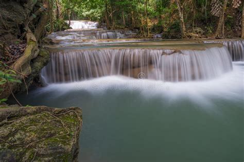 Huai Mae Khamin Waterfall In The Forest Kanchanaburi Thailand Stock