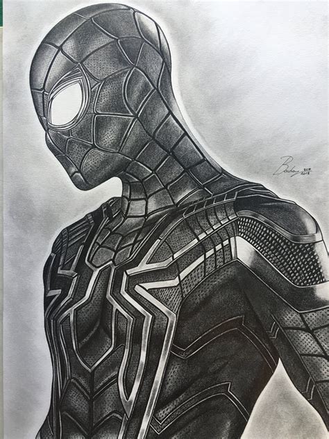 Original Pencil Portrait Of Spiderman From The Film Avengers Infinity