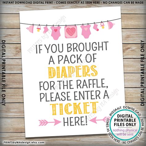 Diaper Raffle Tickets Sign Enter A Raffle Ticket Here Baby Shower