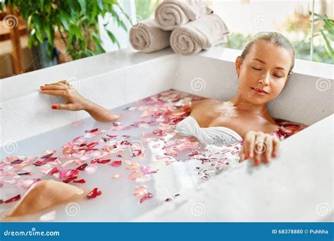Woman Spa Flower Bath Aromatherapy Relaxing Rose Bathtub Beauty