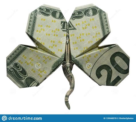 Money Origami Four Leaf Clover Shamrock Leaf Symbol Folded With Real 20