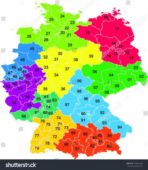 A Colored Vector Map With Two Digit Postal Codes Of Germany Map