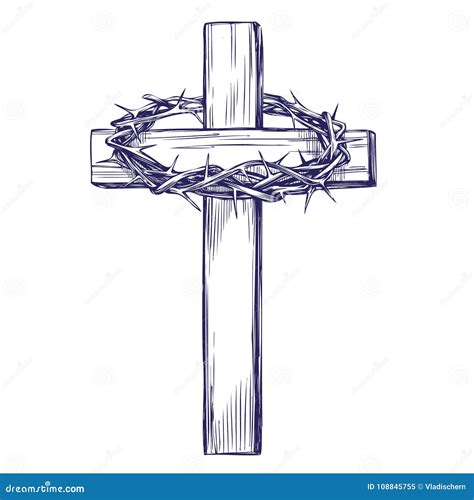 Crown Of Thorns Wooden Cross Easter Stock Vector Illustration Of