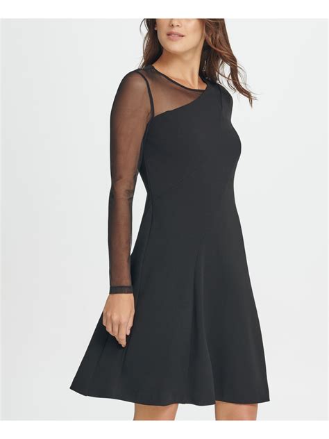 Dkny Womens Black Long Sleeve Jewel Neck Short Fit Flare Party Dress