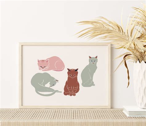 Cat Wall Decor Abstract Cats Art Cat Lover Prints T For Etsy