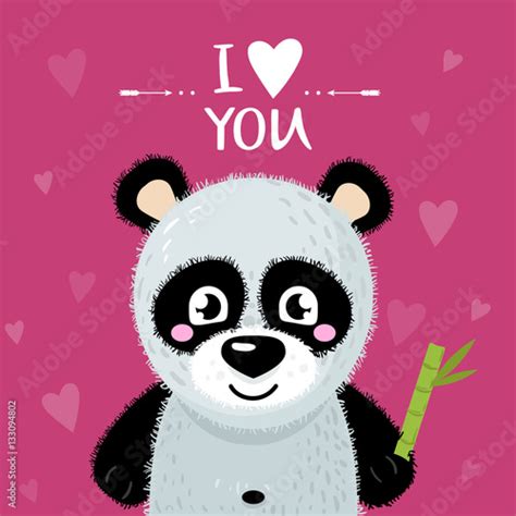 Cartoon Panda Isolated On Background I Love You Handwritten Vector