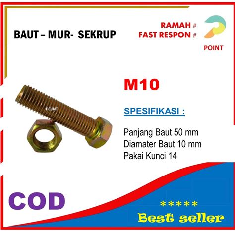 Jual Baut Mur M10 Ukuran 10mm X 50mm Kunci 14 Shopee Indonesia